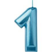 Metallic Blue Number 1 Birthday Candle 3 1/4in